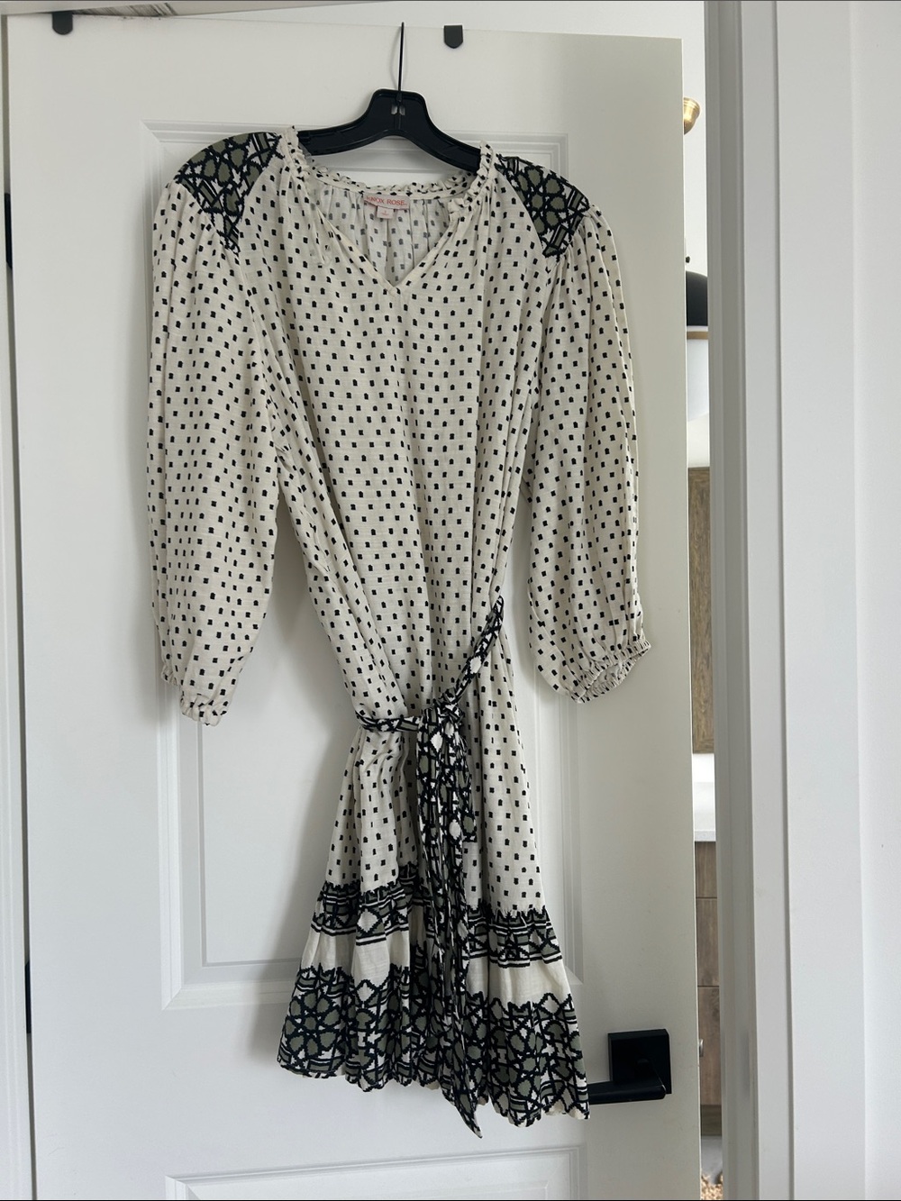 Knox Rose Cream and Black Polka Dot Tie-Waist Mini Dress